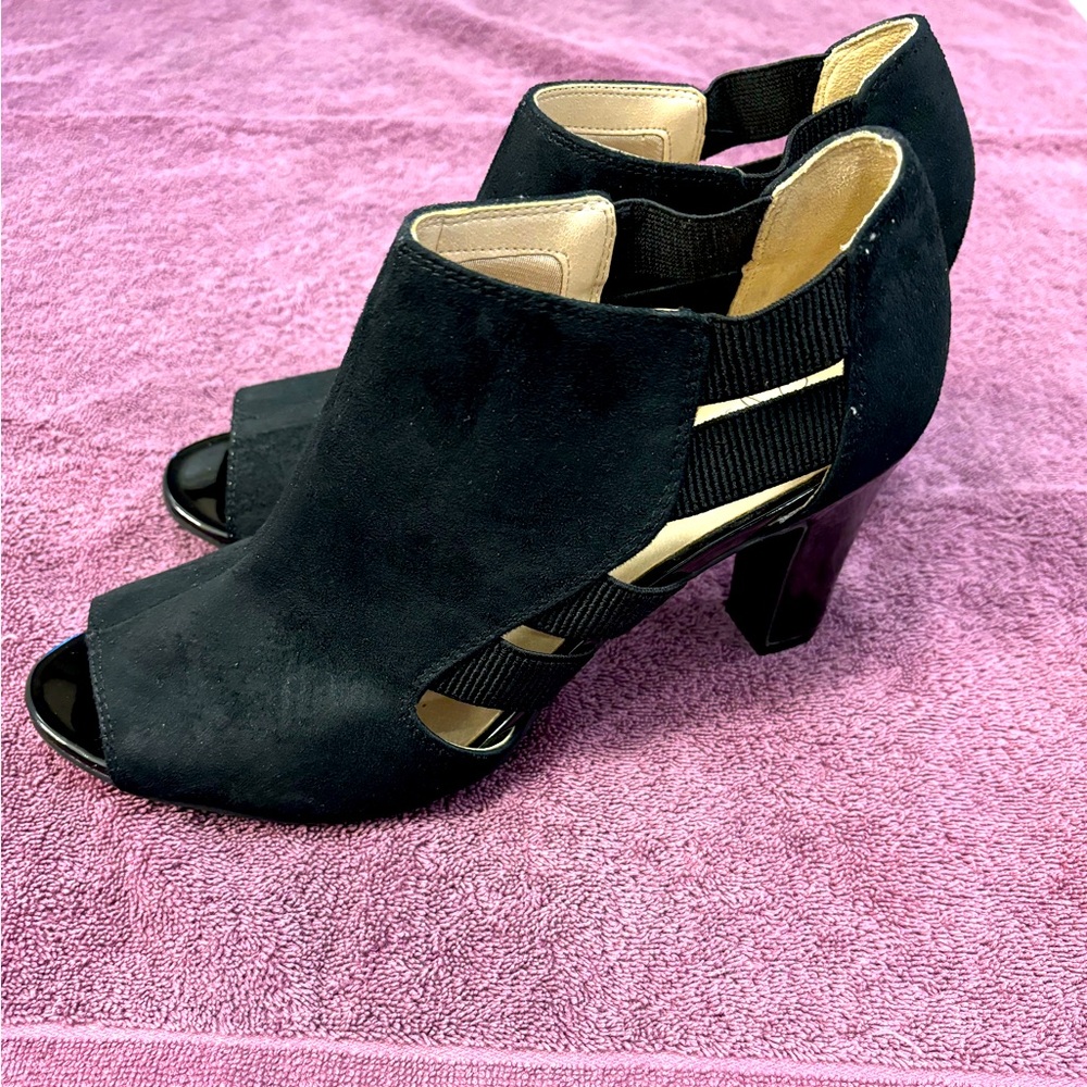 Black Peep Toe Ankle Boot with 3.5” heels